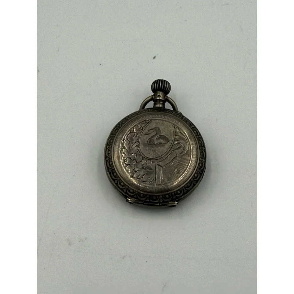 Antique Swiss 800 Silver Hunter Case Pocket Watch Engraved Swan Roman Numeral